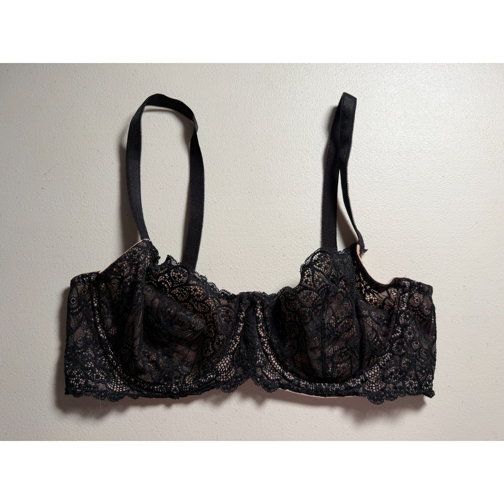 Torrid Curve Balconette Unlined Lace Bra Size 40D Black Nude Underwire Coquette